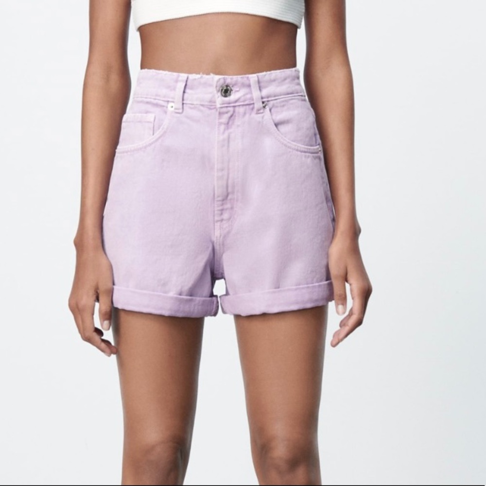 ZARA lilac high-waisted mom shorts